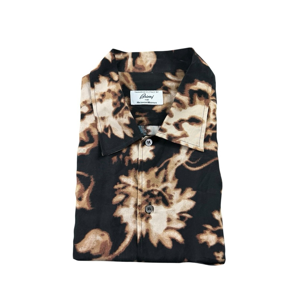 Brioni Black Brown VTG Pure Rayon S/S Button Front Size XL Excellent
